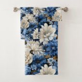 Elegant Navy Blue Ivory Gold Floral Bath Towel Badhandtuch Set (Insitu)