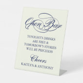 Elegant Navy Blue & Ivory Script Wedding Open Bar Sockelschild (Vorderseite)