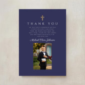 Elegant Navy Blue Katholic Boy First Communation Dankeskarte