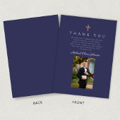 Elegant Navy Blue Katholic Boy First Communation Dankeskarte