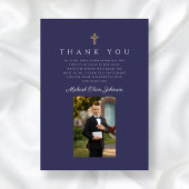 Elegant Navy Blue Katholic Boy First Communation Dankeskarte