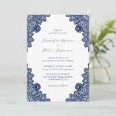 Elegant Navy Blue Lace Hochzeit Einladung (Stehend Vorderseite)