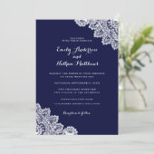 Elegant Navy Blue Lace Hochzeit Einladung (Stehend Vorderseite)