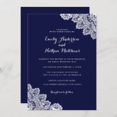 Elegant Navy Blue Lace Hochzeit Einladung (Vorne/Hinten)
