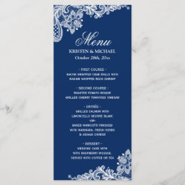 Elegant Navy Blue Lace Wedding Menu Template Menükarte