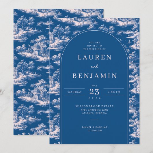 Elegant Navy Blue Landscape Einladung (Vorne/Hinten)