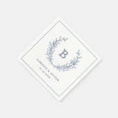 Elegant Navy Blue Laurel Wreath Wedding Monogram Serviette (Ecke)