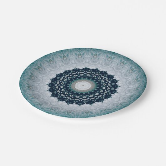 Elegant Navy Blue Mandala Pappteller (Schrägansicht)