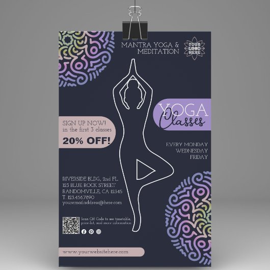 Elegant Navy Blue Mandala Yoga Flyer