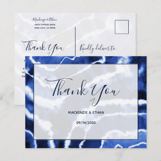 Elegant Navy Blue Marble Gefärbte Krawatte Hochzei Postkarte