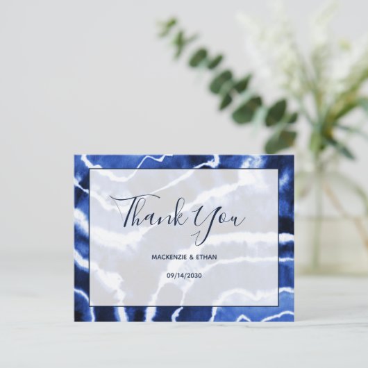 Elegant Navy Blue Marble Gefärbte Krawatte Hochzei Postkarte (Stehend Vorderseite)