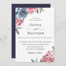 Elegant Navy Blue Mauve Botanical Wedding