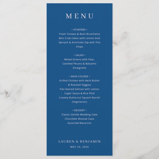 Elegant Navy Blue Menu Template Menükarte (Vorderseite)