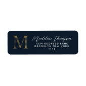 Elegant Navy Blue Metallic Gold Monogram Address (Vorne)