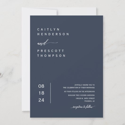 Elegant Navy Blue Minimal Foto QR Code Wedding I Einladung (Vorderseite)