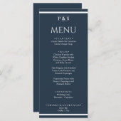 Elegant Navy Blue Minimal Monogram Dinner Wedding Menükarte (Vorne/Hinten)