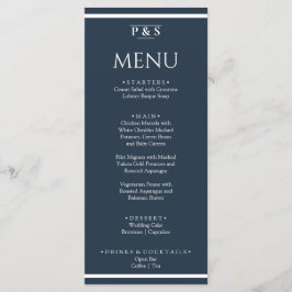 Elegant Navy Blue Minimal Monogram Dinner Wedding Menükarte