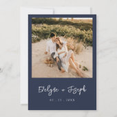 Elegant Navy Blue Minimalist Modern Photo Wedding Einladung (Rückseite)