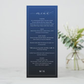 Elegant Navy Blue Minimalist Wedding Menu Menükarte (Stehend Vorderseite)