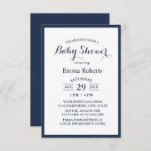 Elegant Navy Blue Minimalistisch Baby Shower Einladung (Vorne/Hinten)