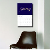 Elegant Navy Blue Minimalistisch| Gold Script Lett Kalender