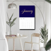 Elegant Navy Blue Minimalistisch| Gold Script Lett Kalender
