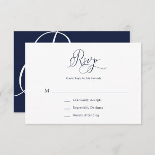 Elegant Navy Blue Minimalistisch Wedding RSVP Card