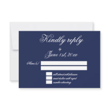 Elegant Navy Blue Minimalistisch Wedding RSVP Card