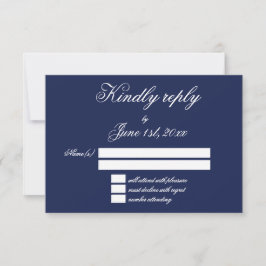 Elegant Navy Blue Minimalistisch Wedding RSVP Card