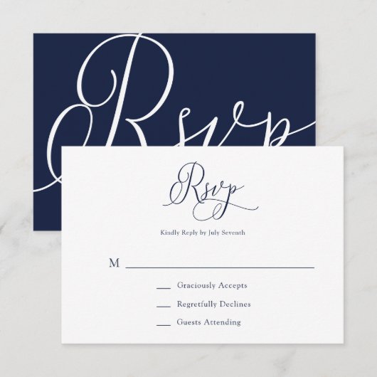 Elegant Navy Blue Minimalistisch Wedding RSVP Card Karte (Vorne/Hinten)