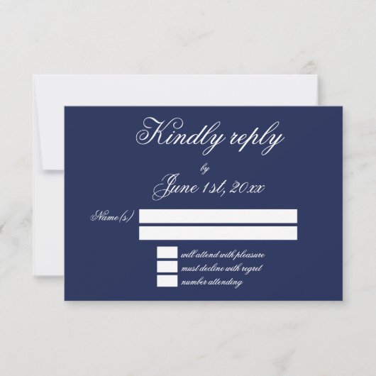 Elegant Navy Blue Minimalistisch Wedding RSVP Card Karte (Vorderseite)