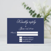 Elegant Navy Blue Minimalistisch Wedding RSVP Card Karte (Stehend Vorderseite)