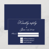 Elegant Navy Blue Minimalistisch Wedding RSVP Card Karte (Vorne/Hinten)