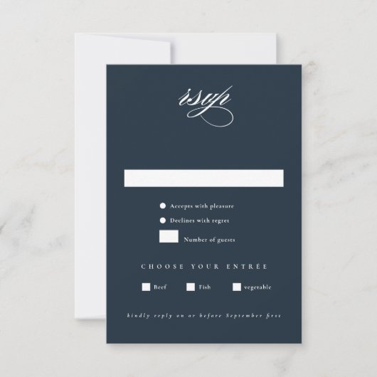 Elegant Navy Blue Minimalistisch Wedding RSVP Karte (Vorderseite)