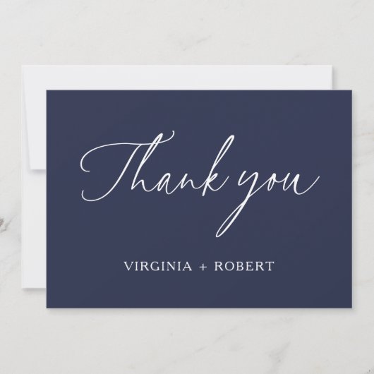 Elegant Navy Blue | Minimalistische Hochzeit Dankeskarte (Vorderseite)