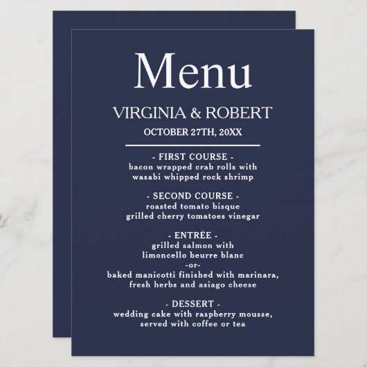 Elegant Navy Blue | Minimalistische Hochzeit Programm (Vorne/Hinten)