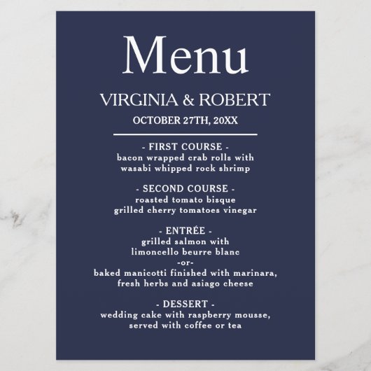 Elegant Navy Blue | Minimalistische Hochzeit Programm (Vorderseite)