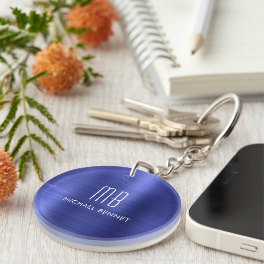 Elegant Navy Blue Mit Monogramm Schlüsselanhänger (Vorderseite rechts)