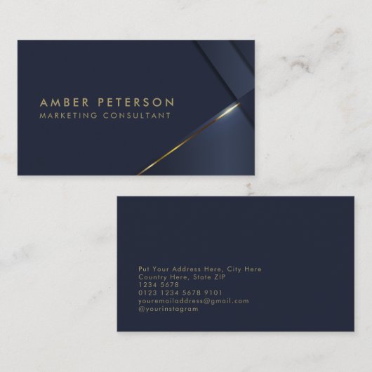 Elegant Navy Blue | Moderne Gold Line Beruflich Visitenkarte (Vorne/Hinten)