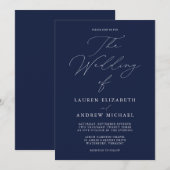 Elegant Navy Blue Moderne Minimalistisch Hochzeit  Einladung (Vorne/Hinten)