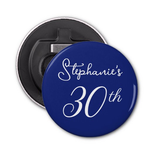 Elegant Navy Blue Monogram 30. Geburtstag Party Flaschenöffner (Vorderseite)