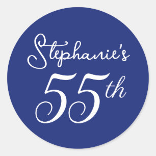 Elegant Navy Blue Monogram 55. Geburtstagsparty Runder Aufkleber