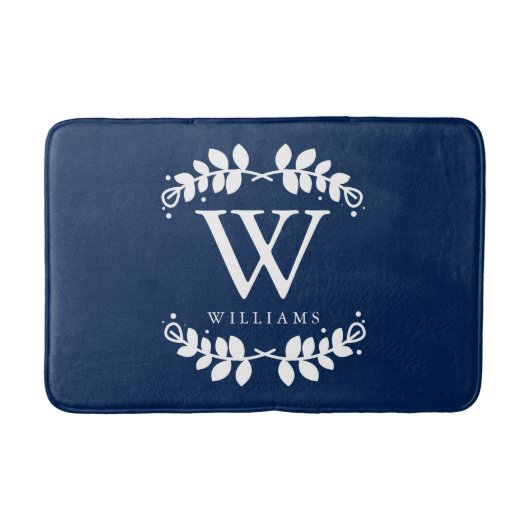 Elegant Navy Blue Monogram Badematte (Vorderseite)