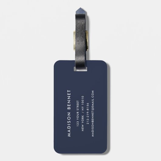 Elegant Navy Blue Monogram Gepäckanhänger (Rückseite vertikal)