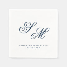 Elegant Navy Blue Monogram Initials Wedding