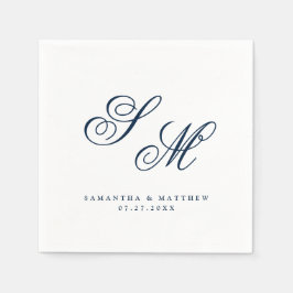 Elegant Navy Blue Monogram Initials Wedding Serviette