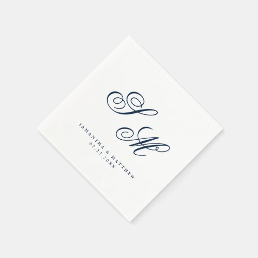 Elegant Navy Blue Monogram Initials Wedding Serviette (Ecke)