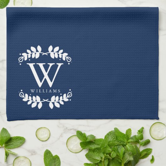 Elegant Navy Blue Monogram Küchentuch (Gefaltet)