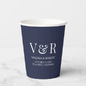 Elegant Navy Blue Monogram | Minimalistische Hochz Pappbecher (Rückseite)