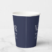 Elegant Navy Blue Monogram | Minimalistische Hochz Pappbecher (Rechts)